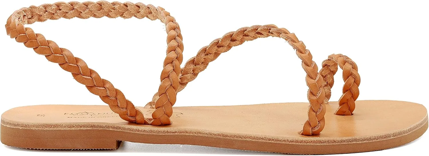 Emmanuela Ancient Greek Handmade Braided Leather Sandals, Quality Ankle Strap Slip on Summer Shoes for Women, Open Toe Flat Sandals, Boho Chic Sandals