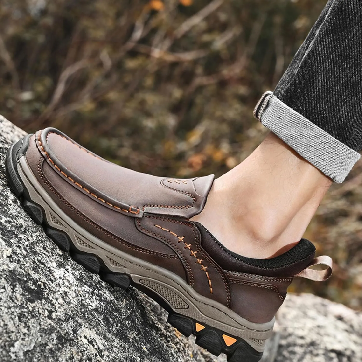 Enjerr Orthopedic Shoes Men, 2025 New Men's Comfortable Casual Genuine Leather Slip on Loafers, Suitable Going Out