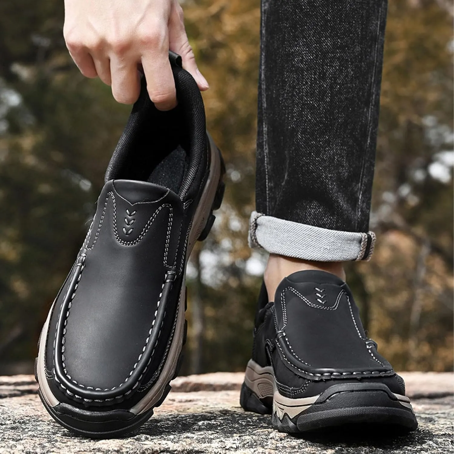 Enjerr Orthopedic Shoes Men, 2025 New Men's Comfortable Casual Genuine Leather Slip on Loafers, Suitable Going Out