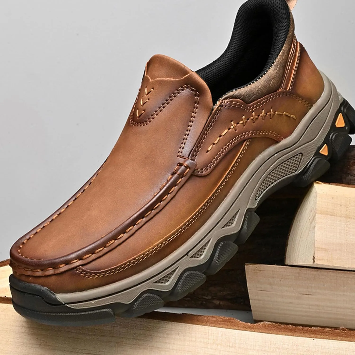 Enjerr Orthopedic Shoes Men, 2025 New Men's Comfortable Casual Genuine Leather Slip on Loafers, Suitable Going Out