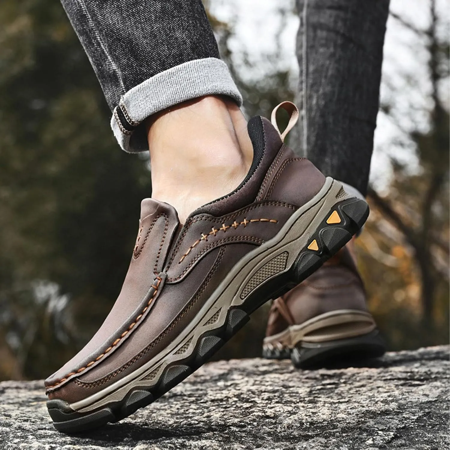 Enjerr Orthopedic Shoes Men, 2025 New Men's Comfortable Casual Genuine Leather Slip on Loafers, Suitable Going Out