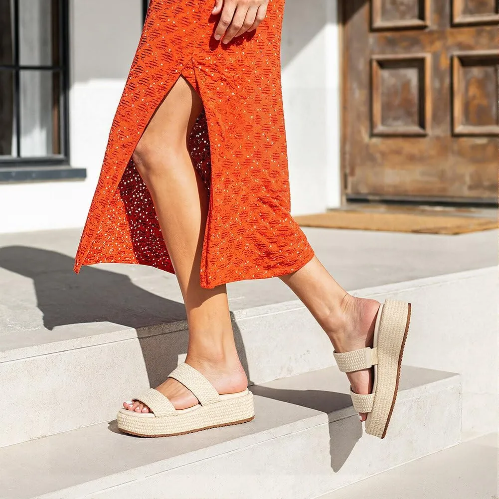 Erocalli Platform Sandals Women Cute Wedge Espadrilles Slip on Summer Beach Raffia Vacation Sandal Comfortable Open Toe Dressy Shoes
