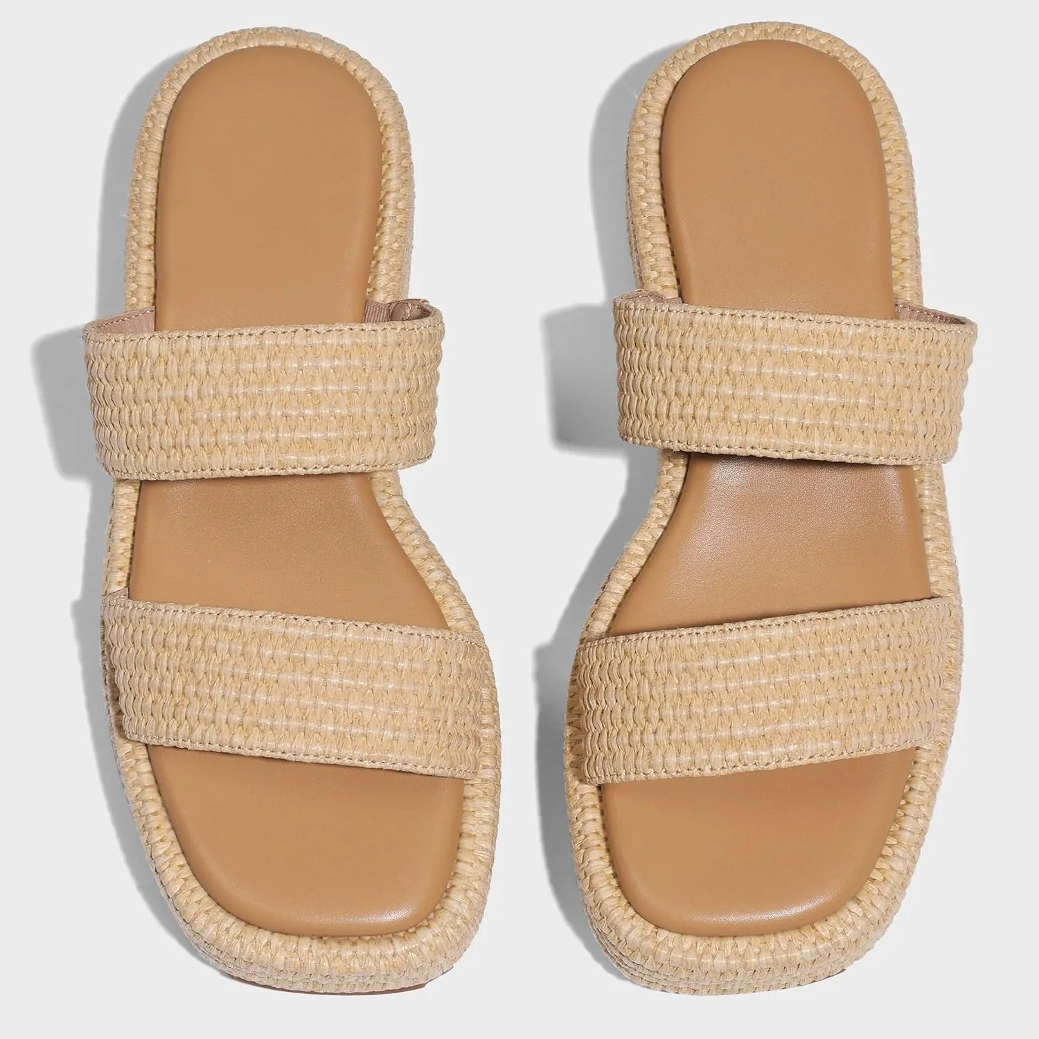 Erocalli Platform Sandals Women Cute Wedge Espadrilles Slip on Summer Beach Raffia Vacation Sandal Comfortable Open Toe Dressy Shoes