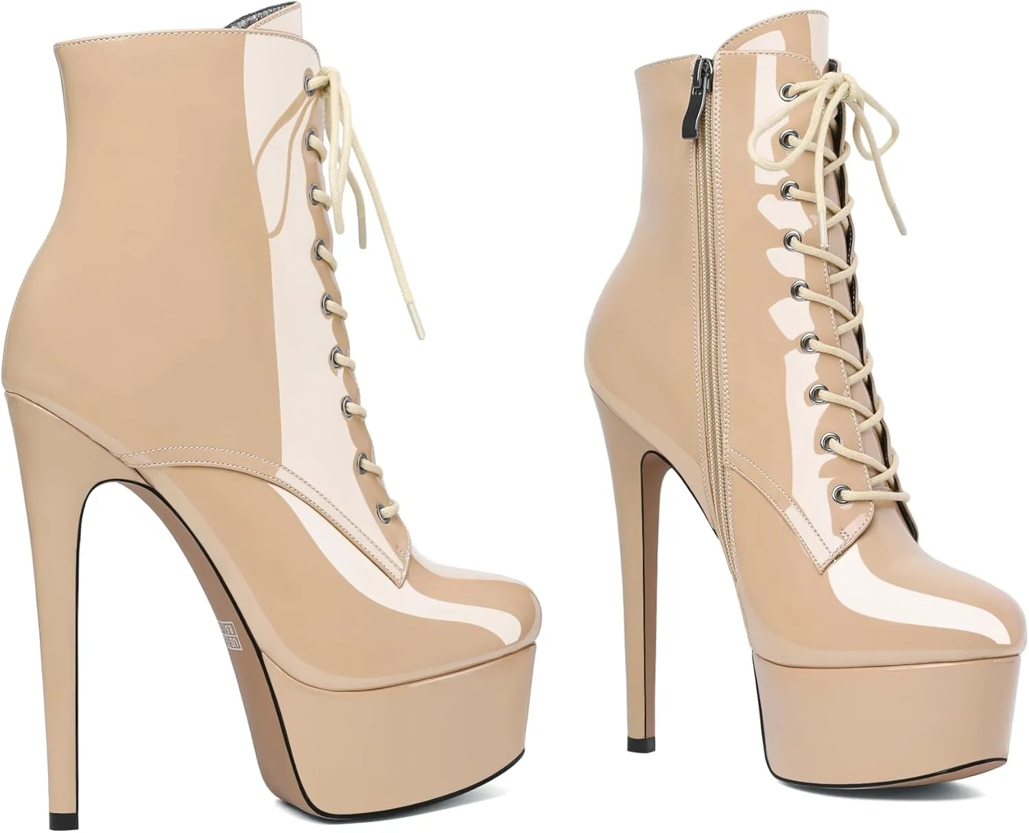 Esvowido Women's Ankle Booties Lace Up Boots Platform High Heel Round Toe Stilettos Short Boots with Side Zipper Sexy Ankle Boots