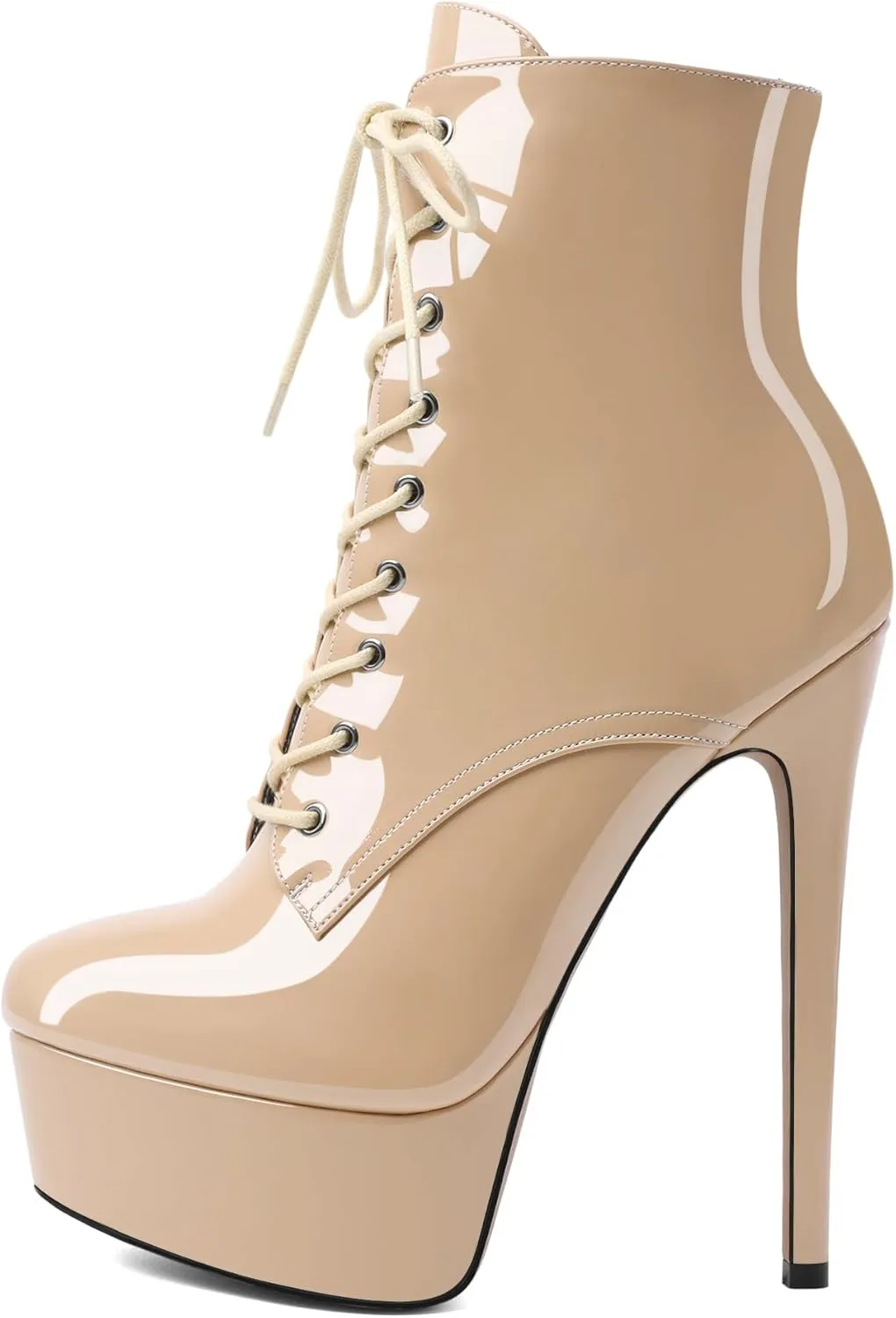 Esvowido Women's Ankle Booties Lace Up Boots Platform High Heel Round Toe Stilettos Short Boots with Side Zipper Sexy Ankle Boots
