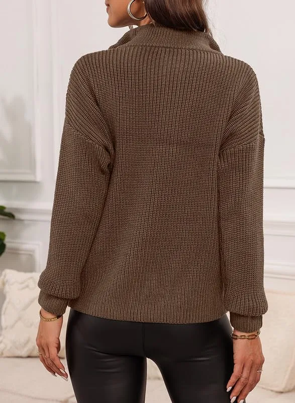 EVALESS Quarter Zip Sweaters for Women Waffle Kint Long Sleeve Pullover Sweater Business Casual Outfits