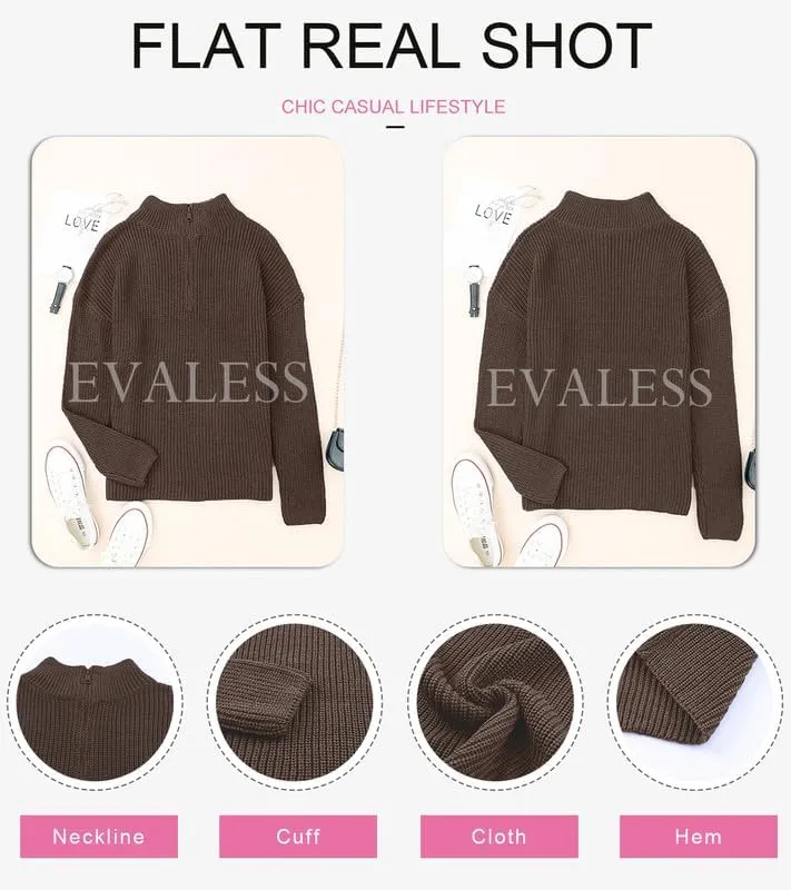 EVALESS Quarter Zip Sweaters for Women Waffle Kint Long Sleeve Pullover Sweater Business Casual Outfits