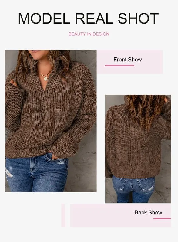 EVALESS Quarter Zip Sweaters for Women Waffle Kint Long Sleeve Pullover Sweater Business Casual Outfits