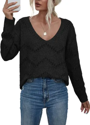 EVALESS Women's Crochet Sweater Top Hollow Out Long Sleeve Pullover Tops Fall Outfits Fashion 2024