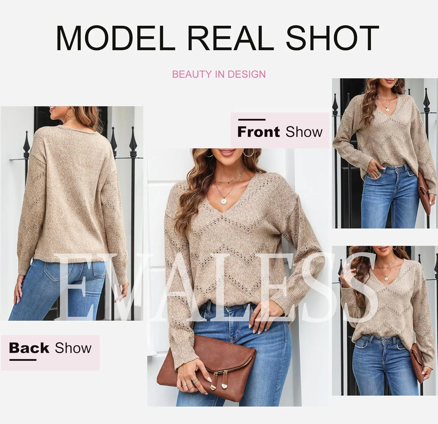EVALESS Women's Crochet Sweater Top Hollow Out Long Sleeve Pullover Tops Fall Outfits Fashion 2024