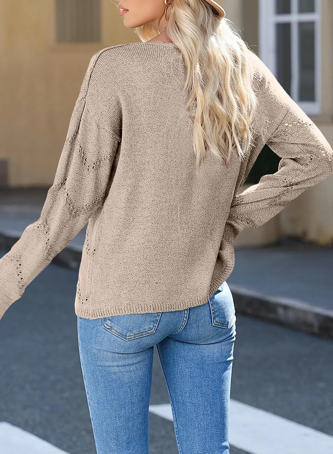 EVALESS Women's Crochet Sweater Top Hollow Out Long Sleeve Pullover Tops Fall Outfits Fashion 2024
