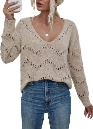 EVALESS Women's Crochet Sweater Top Hollow Out Long Sleeve Pullover Tops Fall Outfits Fashion 2024