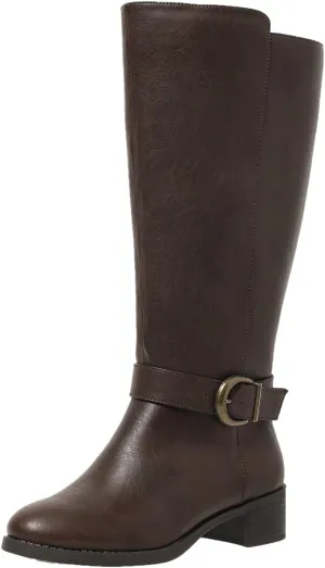Extra Wide Calf Knee High Boots for Women Wide Width Plus Size Side Zipper Elastic Band Low Heel Riding Boots US5-11
