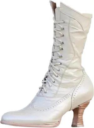 Fall Boots for Womens Vintage Victorian Lace up Ankle Boots Kitten Heel Witch Granny Booties Goth Halloween Costume Shoes