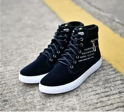 Fashion British Style High Top Canvas Men's Sneakers,Lace Up Ankle Boots with Zipper Casual Hundred Shoes