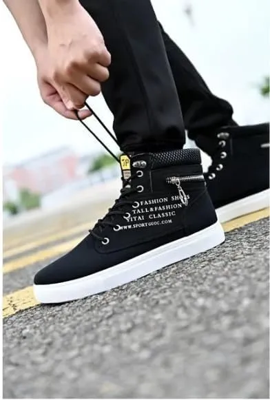 Fashion British Style High Top Canvas Men's Sneakers,Lace Up Ankle Boots with Zipper Casual Hundred Shoes
