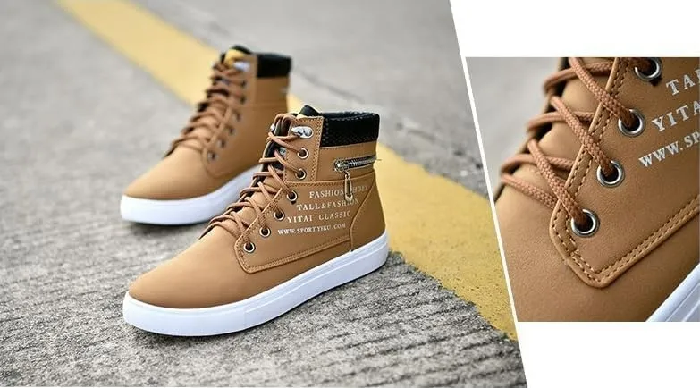 Fashion British Style High Top Canvas Men's Sneakers,Lace Up Ankle Boots with Zipper Casual Hundred Shoes