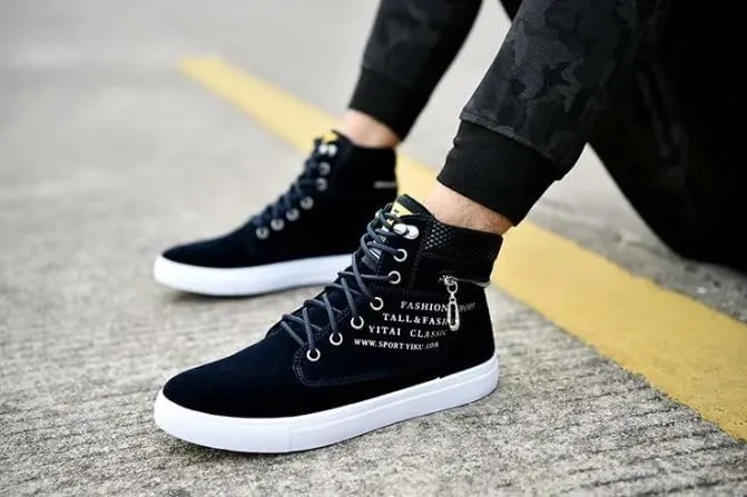 Fashion British Style High Top Canvas Men's Sneakers,Lace Up Ankle Boots with Zipper Casual Hundred Shoes