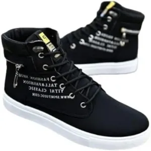 Fashion British Style High Top Canvas Men's Sneakers,Lace Up Ankle Boots with Zipper Casual Hundred Shoes