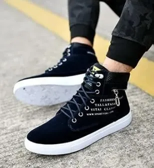 Fashion British Style High Top Canvas Men's Sneakers,Lace Up Ankle Boots with Zipper Casual Hundred Shoes