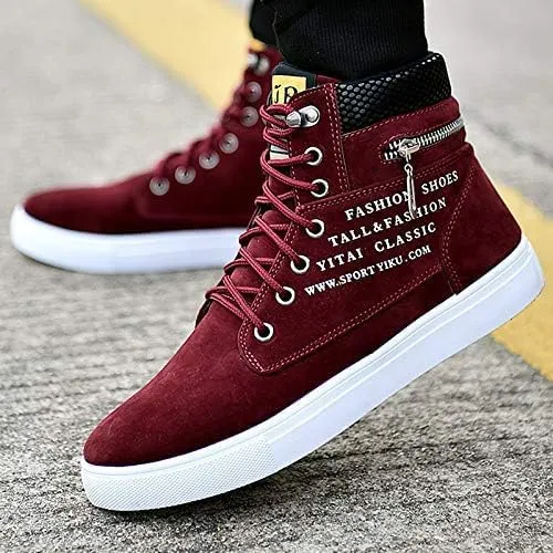 Fashion British Style High Top Canvas Men's Sneakers,Lace Up Ankle Boots with Zipper Casual Hundred Shoes