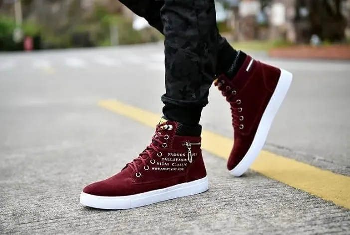 Fashion British Style High Top Canvas Men's Sneakers,Lace Up Ankle Boots with Zipper Casual Hundred Shoes