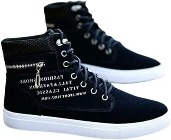 Fashion British Style High Top Canvas Men's Sneakers,Lace Up Ankle Boots with Zipper Casual Hundred Shoes