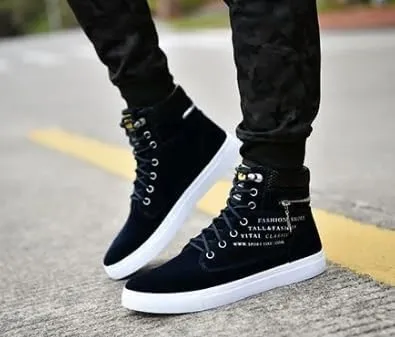 Fashion British Style High Top Canvas Men's Sneakers,Lace Up Ankle Boots with Zipper Casual Hundred Shoes