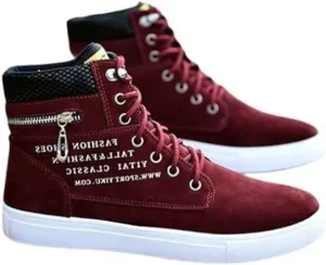Fashion British Style High Top Canvas Men's Sneakers,Lace Up Ankle Boots with Zipper Casual Hundred Shoes