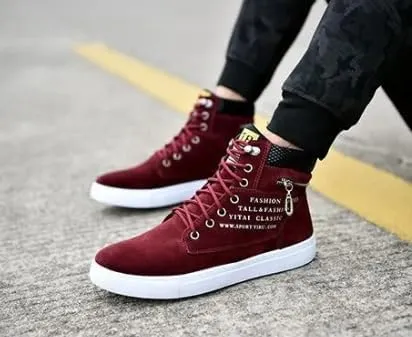 Fashion British Style High Top Canvas Men's Sneakers,Lace Up Ankle Boots with Zipper Casual Hundred Shoes