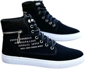 Fashion British Style High Top Canvas Men's Sneakers,Lace Up Ankle Boots with Zipper Casual Hundred Shoes
