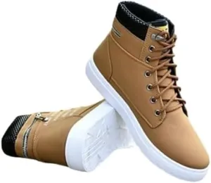 Fashion British Style High Top Canvas Men's Sneakers,Lace Up Ankle Boots with Zipper Casual Hundred Shoes