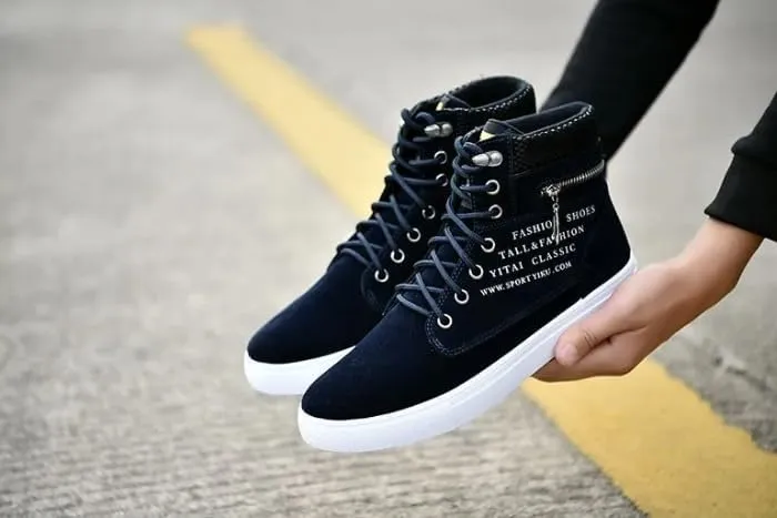 Fashion British Style High Top Canvas Men's Sneakers,Lace Up Ankle Boots with Zipper Casual Hundred Shoes