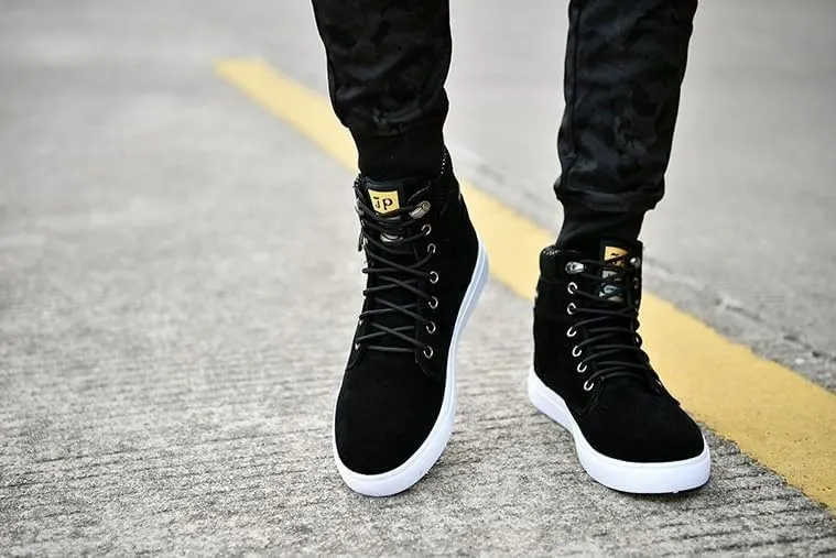 Fashion British Style High Top Canvas Men's Sneakers,Lace Up Ankle Boots with Zipper Casual Hundred Shoes