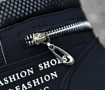 Fashion British Style High Top Canvas Men's Sneakers,Lace Up Ankle Boots with Zipper Casual Hundred Shoes
