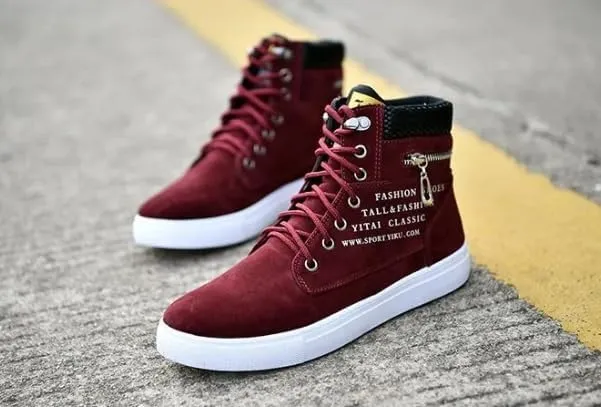 Fashion British Style High Top Canvas Men's Sneakers,Lace Up Ankle Boots with Zipper Casual Hundred Shoes