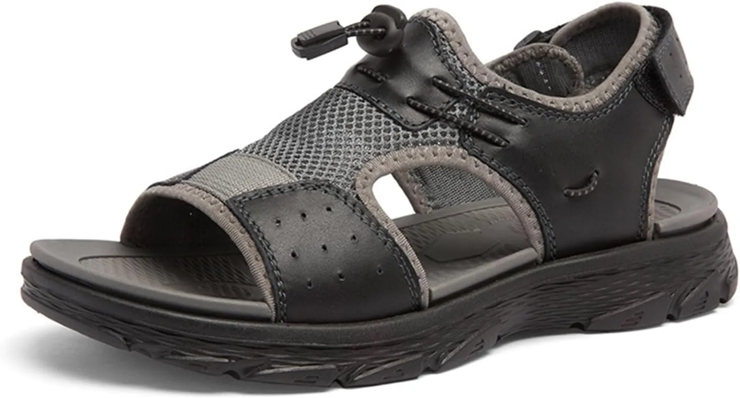 Fashion Men's Open-Toe Sandals, Classics Real Leather Hiking Sandals, Hollow Out Backpacking Beach Shoes