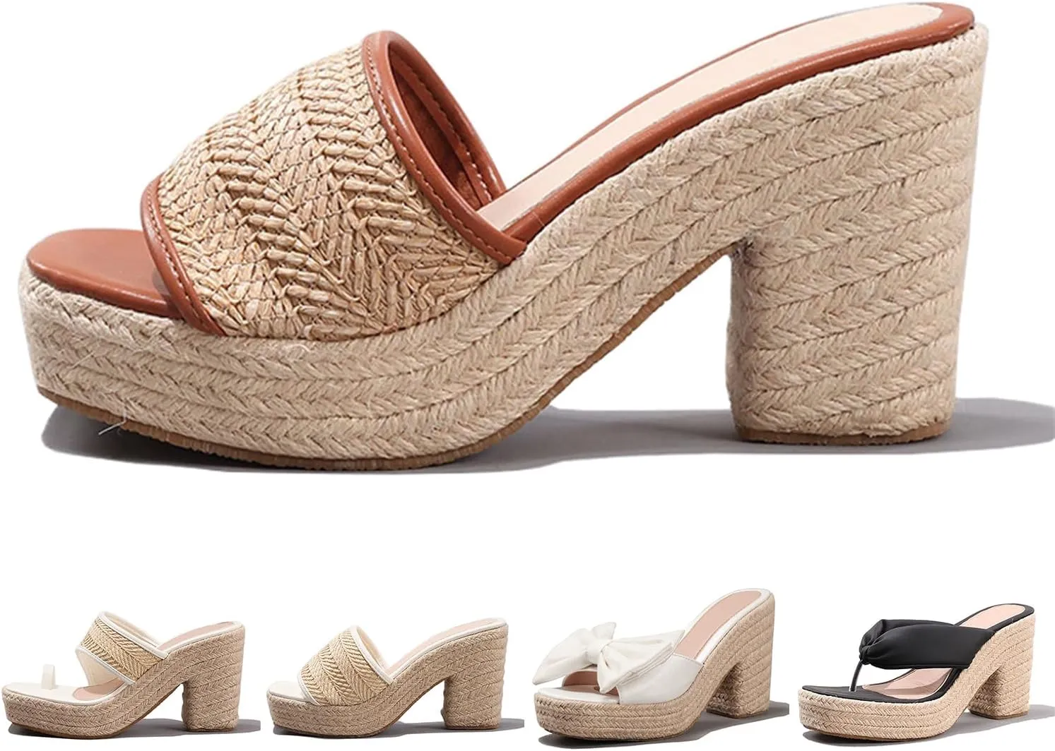 Fashion Platform Wedges Sandals for Women's Casual Open Toe High Heels Sandals Indoor Woven Sandals Espadrillles Outdoor Beach Shoes Summer