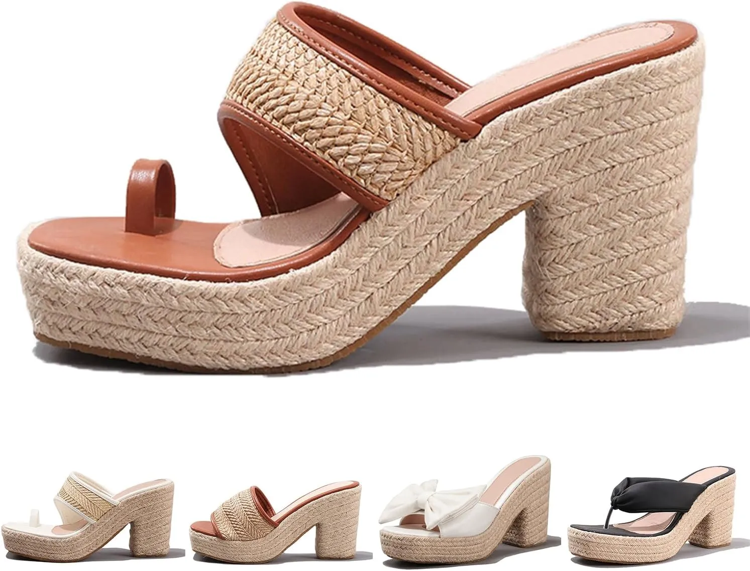 Fashion Platform Wedges Sandals for Women's Casual Open Toe High Heels Sandals Indoor Woven Sandals Espadrillles Outdoor Beach Shoes Summer