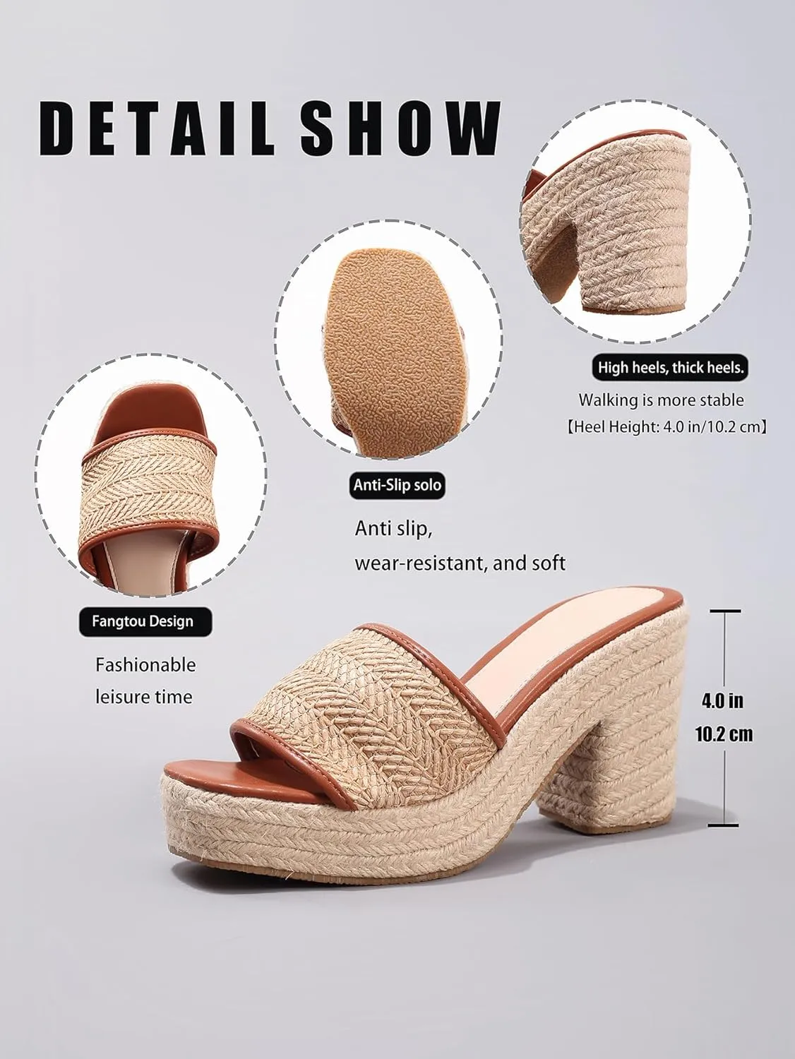Fashion Platform Wedges Sandals for Women's Casual Open Toe High Heels Sandals Indoor Woven Sandals Espadrillles Outdoor Beach Shoes Summer