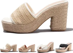 Fashion Platform Wedges Sandals for Women's Casual Open Toe High Heels Sandals Indoor Woven Sandals Espadrillles Outdoor Beach Shoes Summer