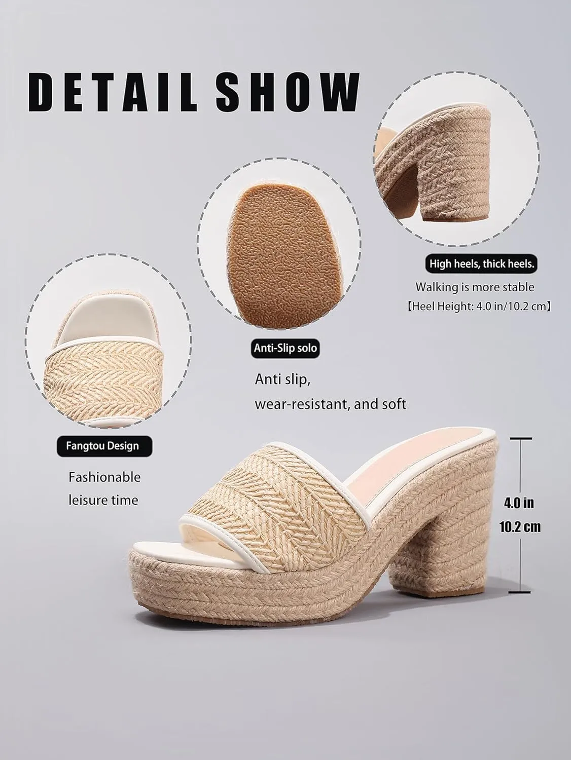 Fashion Platform Wedges Sandals for Women's Casual Open Toe High Heels Sandals Indoor Woven Sandals Espadrillles Outdoor Beach Shoes Summer