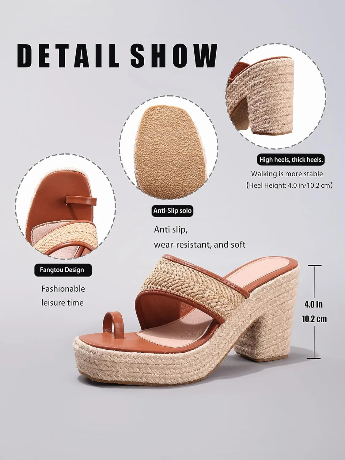Fashion Platform Wedges Sandals for Women's Casual Open Toe High Heels Sandals Indoor Woven Sandals Espadrillles Outdoor Beach Shoes Summer