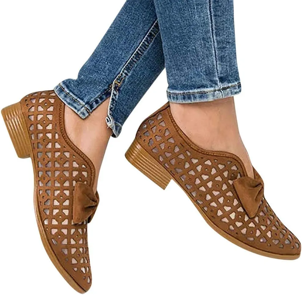 Fashion Retro Womens Breathable Hollow Low-heeled Roman Casual Shoes Sandals