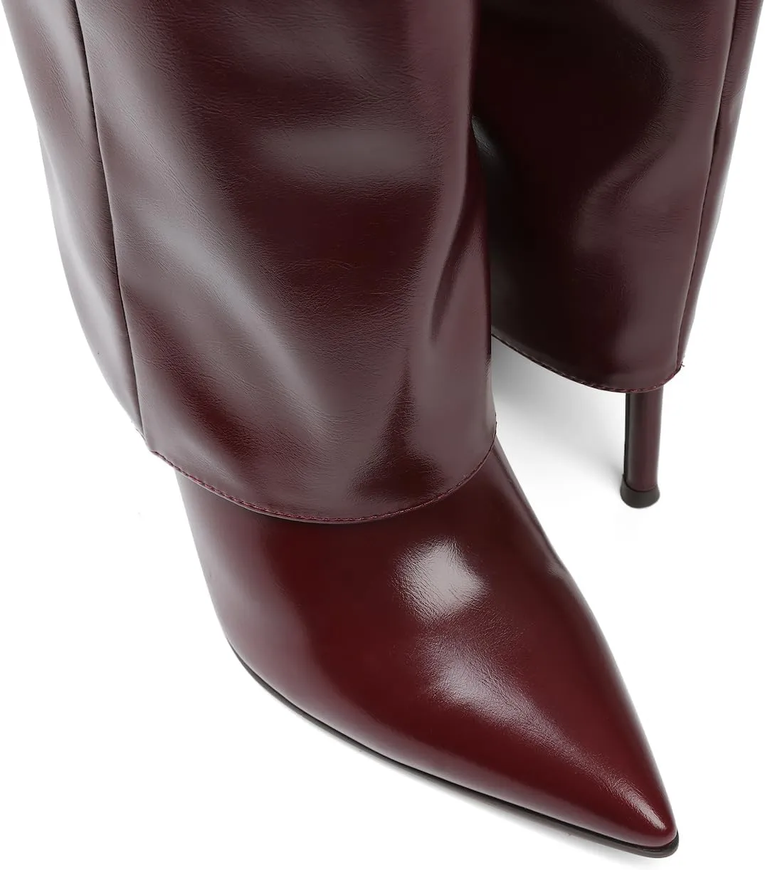 Femflame Fold Over Knee High Boots - Wide Calf, Pointed Toe Stiletto Heel, Tall Boots