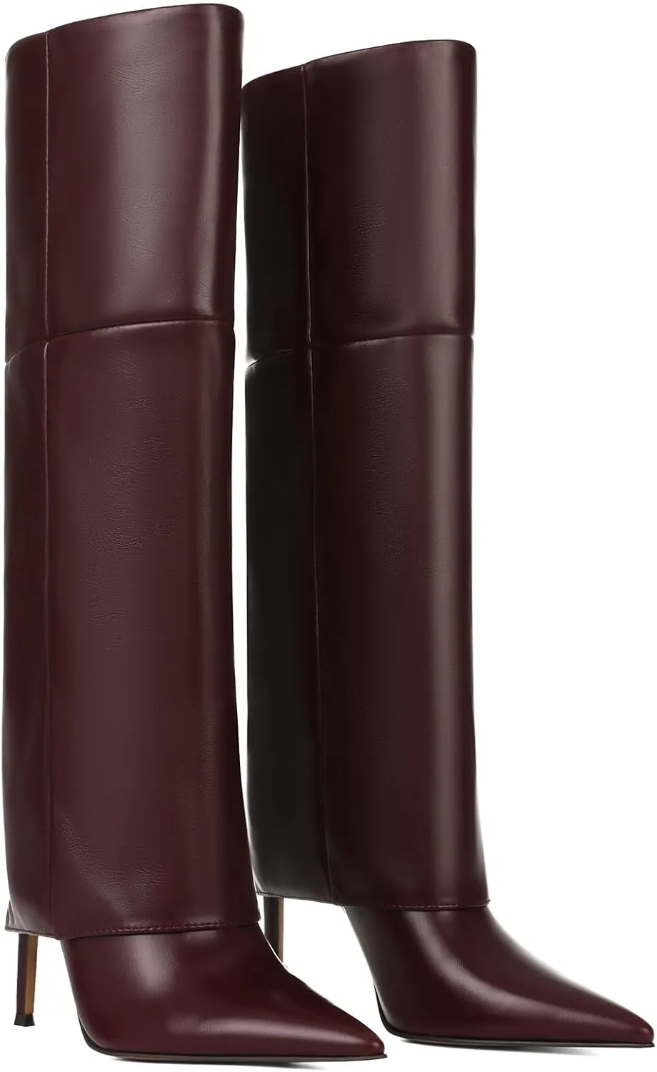 Femflame Fold Over Knee High Boots - Wide Calf, Pointed Toe Stiletto Heel, Tall Boots