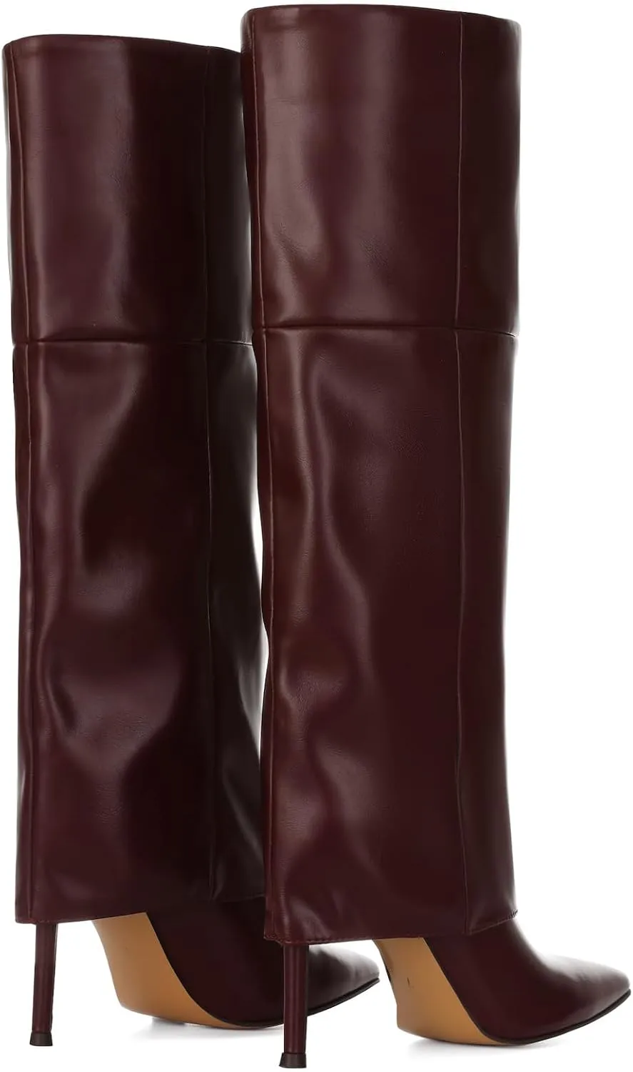 Femflame Fold Over Knee High Boots - Wide Calf, Pointed Toe Stiletto Heel, Tall Boots
