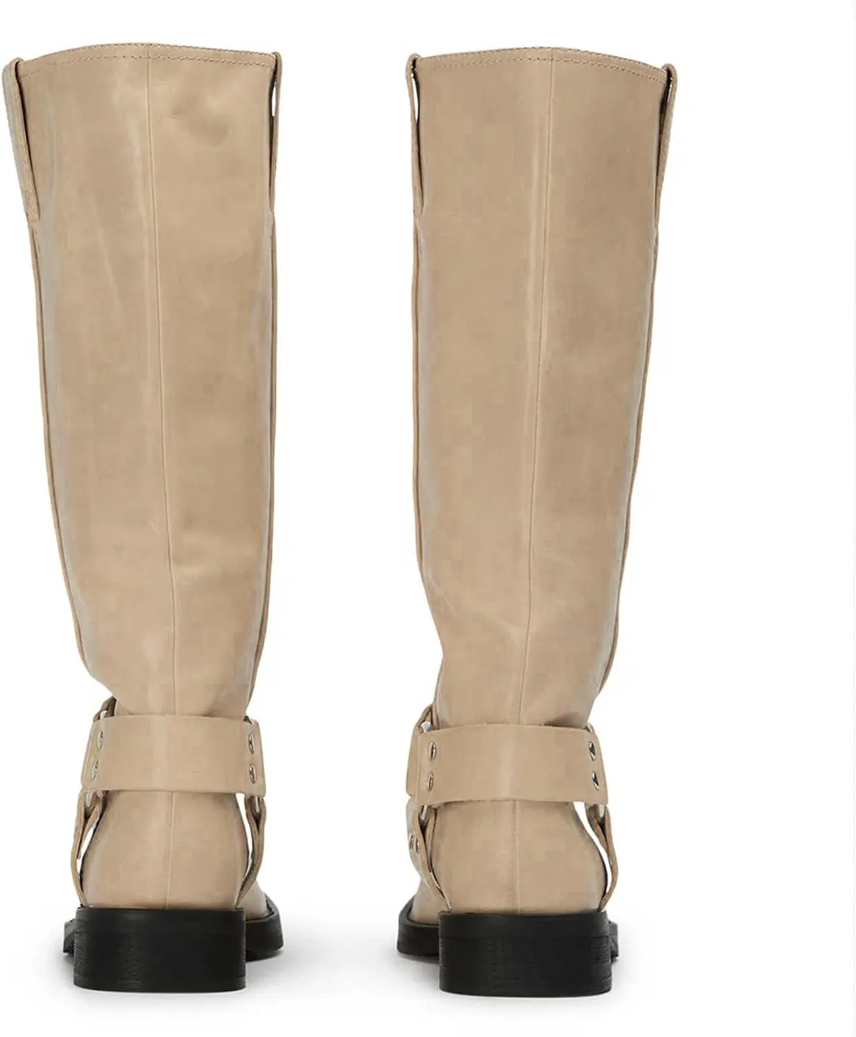 FIFSY Women's Knee High Boots Slip On Riding Boots Buckle Boots for Women Sexy Squared Toe Low Chunky High Heel Tall Motorcycle Boots Women's Low Heel 1-2" Boots Dance Party Booties
