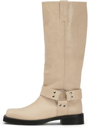 FIFSY Women's Knee High Boots Slip On Riding Boots Buckle Boots for Women Sexy Squared Toe Low Chunky High Heel Tall Motorcycle Boots Women's Low Heel 1-2" Boots Dance Party Booties