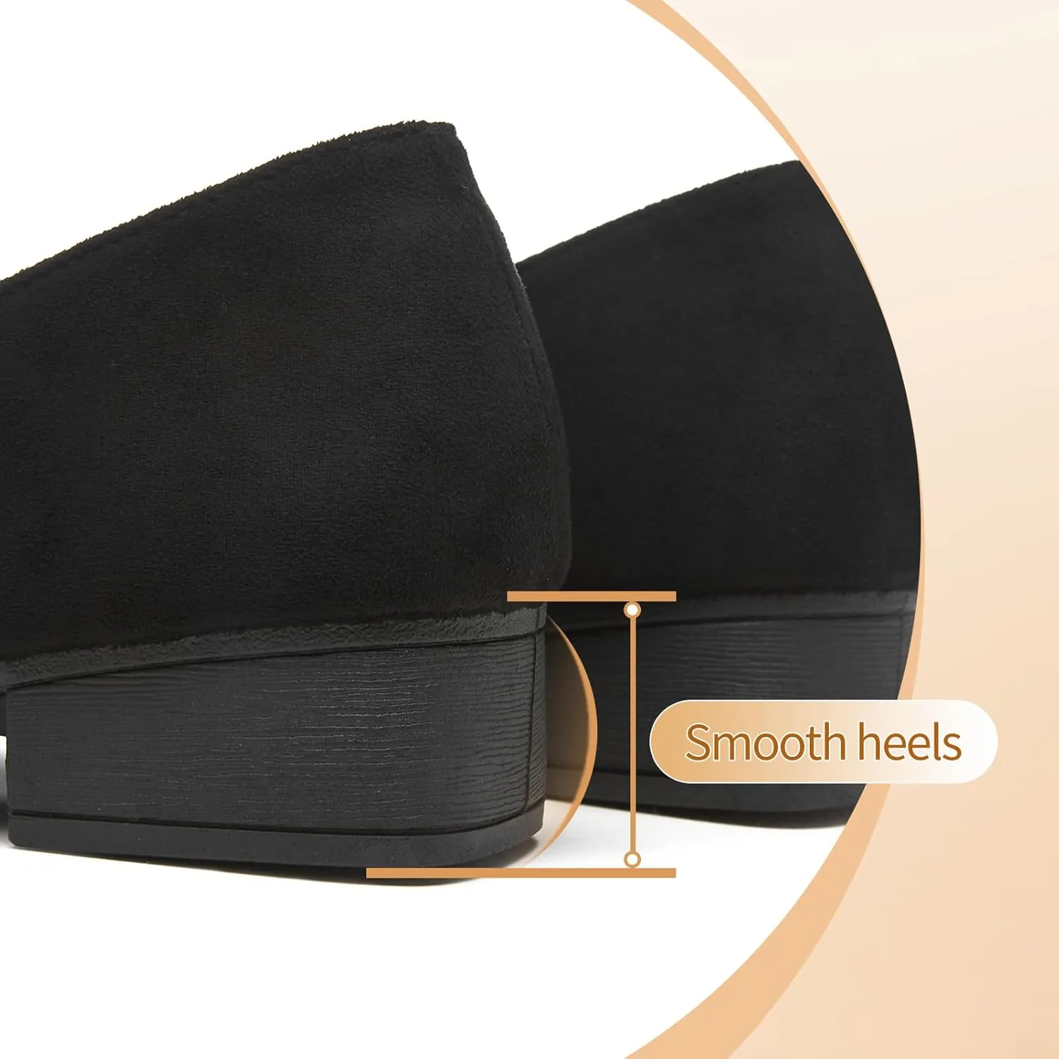 FINIWOR Womens Black Chunky Low Heel Pumps Suede Dress Flats Shoes Comfortable Work Loafers Business Office Shoes